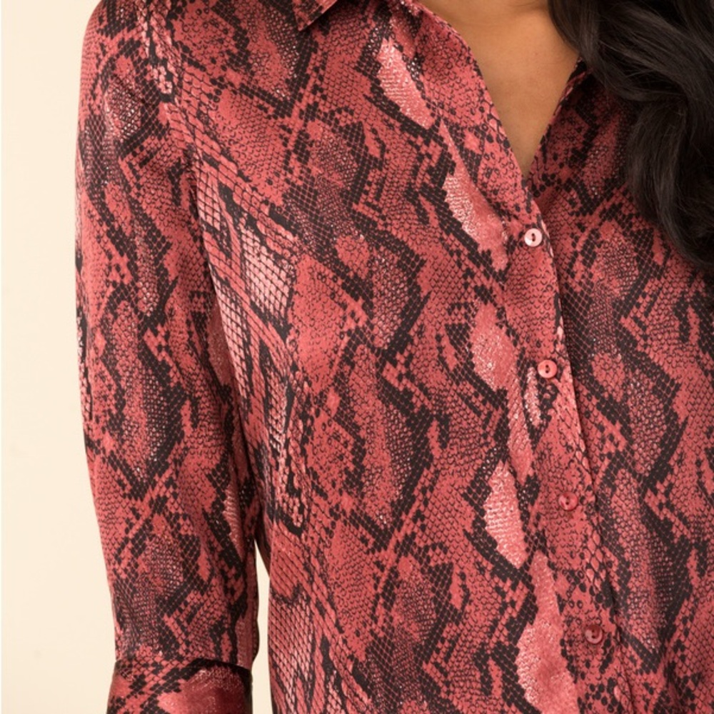 L'AGENCE Pink Snake-Print Button-Down Shirt